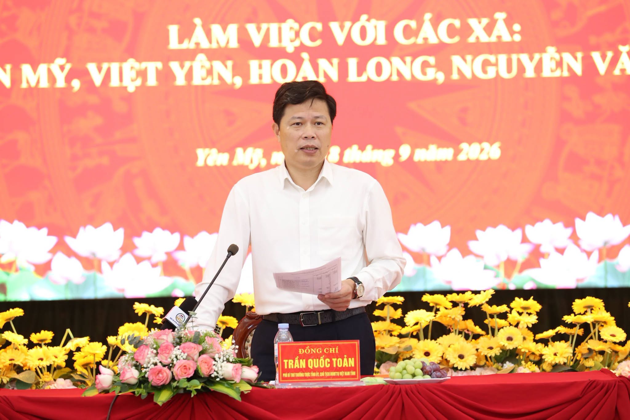 ĐỒNG CHÍ TRẦN QUỐC TOẢN, PHÓ BÍ THƯ TRƯỜNG TRỰC TỈNH UỶ, CHỦ TỊCH UỶ BAN MTTQVN TỈNH LÀM VIỆC VỚI CÁC XÃ YÊN MỸ, VIỆT YÊN, HOÀN LONG, NGUYỄN VĂN LINH